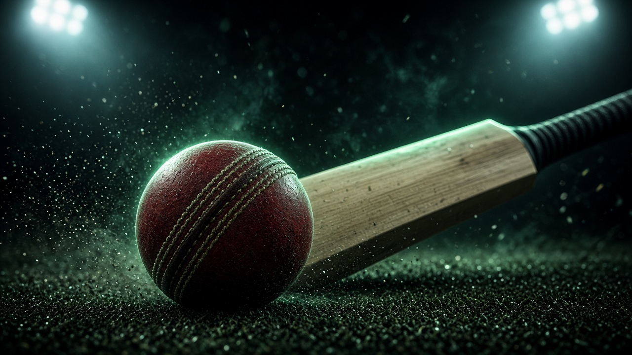 Cricket ball under stadium lights